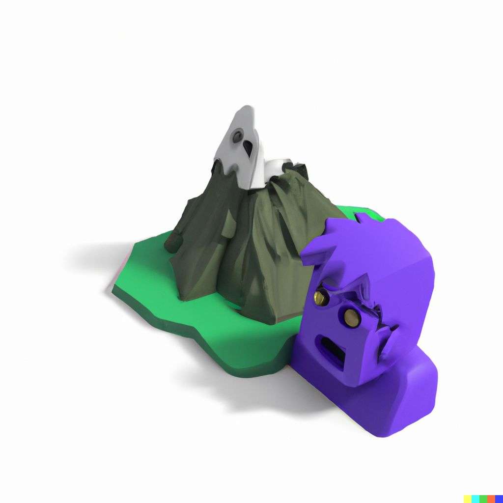 a brightly coloured, detailed icon of someone gazing at Mount Everest emoji, 3D low poly render, isometric perspective on white background